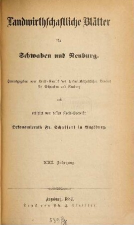 Landwirtschaftliche Blätter für Schwaben und Neuburg. 21. 1882