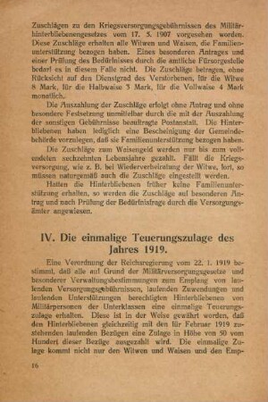 IV. Die einmalige Teuerungszulage des Jahres 1919