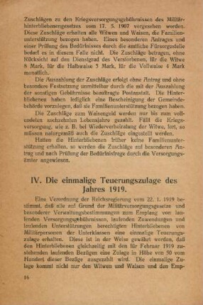 IV. Die einmalige Teuerungszulage des Jahres 1919