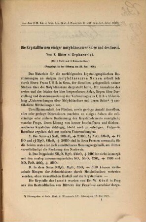 Separatabdrücke aus den Sitzungsberichten der Kais. Akademie der Wissenschaften in Wien, math.-naturwiss. Cl. : In 1 vol.. 14