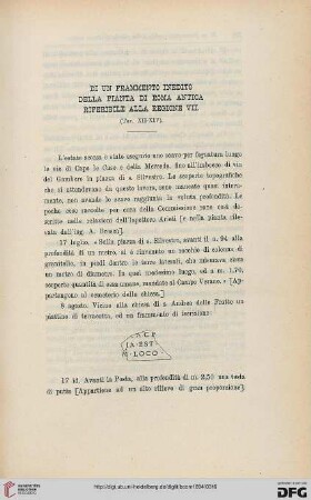 22: Di un frammento inedito della pianta di Roma antica riferibile alle Regione VII