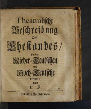 Theatralische Beschreibung Des Ehestandes
