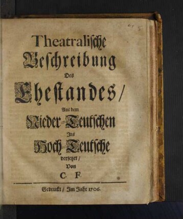 Theatralische Beschreibung Des Ehestandes