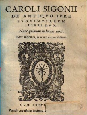 Caroli Sigonii De Antiqvo Ivre Provinciarvm Libri Dvo : Index auctorum, & rerum memorabilium