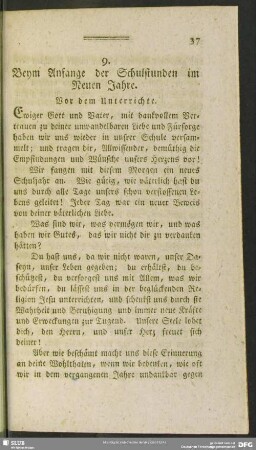 9. Beym Anfange der Schulstunden im Neuen Jahre