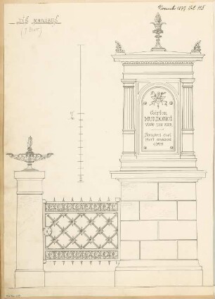 Grabdenkmal für Geheimrat Koch, Thale Monatskonkurrenz November 1877: Aufriss Vorderansicht; Maßstabsleiste