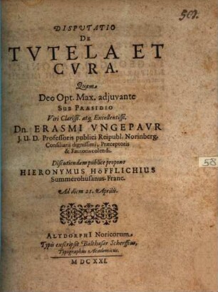 Disputatio de tutela et cura