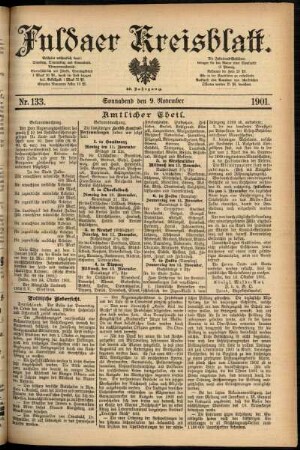 Erste Ausgabe vom Samstag, den 09. November 1901.