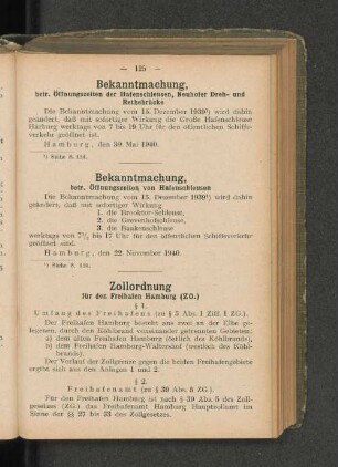 Bekanntmachung, betr. Öffnungszeiten der Hafenschleusen, Neuhofer Dreh- und Rethebrücke