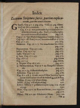 Index Locorum Scripturae sacrae, partim explicatorum, partim vendicatorum.