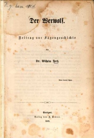 Der Werwolf : Beitr. zur Sagengeschichte