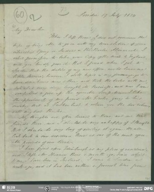 Eigenh. Brief von Leonard Horner an August Wilhelm von Schlegel, London, 17.07.1834