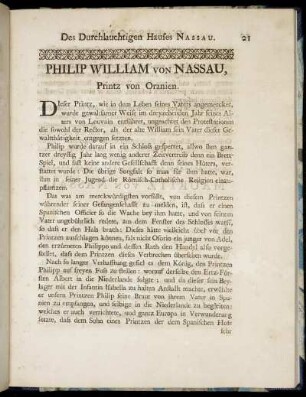 Philip William von Nassau, Printz von Oranien