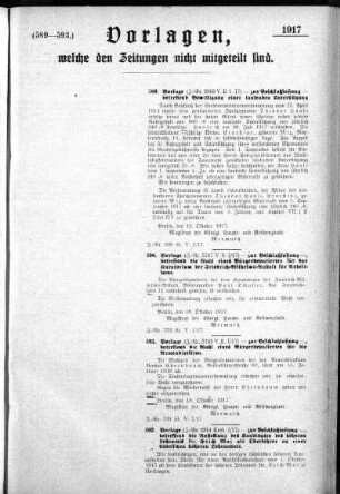 Anlage: (589-593), Vorlagen, welche den Zeitungen nicht mitgeteilt sind, 27. Oktober 1917