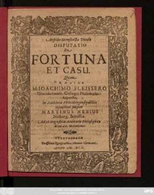Disputatio De Fortuna Et Casu
