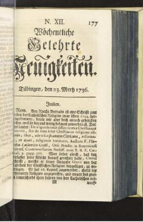 N. XII. Tübingen, den 23. Mertz 1736