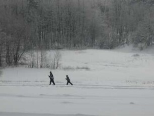 Sachsen-Anhalt, Kurort Friedrichsbrunn im Unterharz, Skilangläufer auf gespurter Loipe