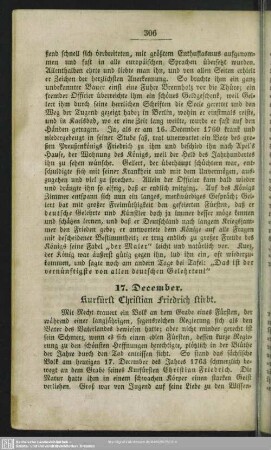 17. December. Kurfürst Christian Friedrich stirbt