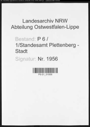 Sterberegister Standesamt Plettenberg-Stadt