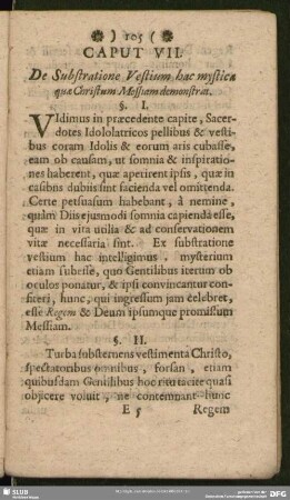 Caput VII. De Substratione Vestium hac mystica quae Christum Messiam demonstrat