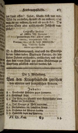 Die 3. Abtheilung. Von den Kriegshändeln zwischen den alliirten und französischen Armeen.
