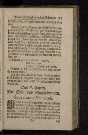 Das V. Capitel. Der Sod, das Wagen-brennen. Soda s. ardor Ventriculi.