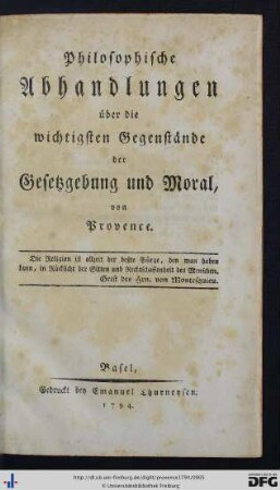 Philosophische Abhandlungen über die wichtigsten Gegenstände der Gesetzgebung und Moral