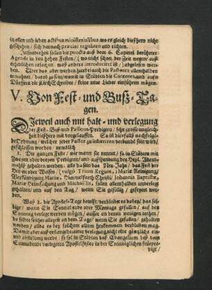 V. Von Fest- und Buß-Tagen.