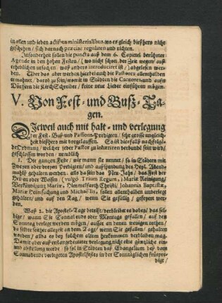 V. Von Fest- und Buß-Tagen.