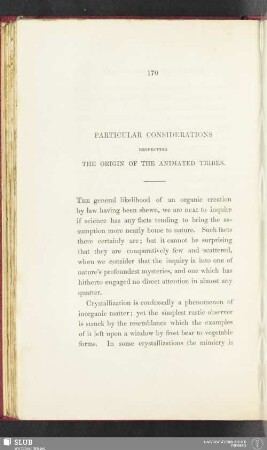Particular considerations respecting the origin of the animated tribes