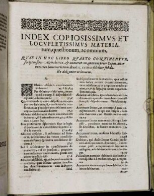 Index Copiosissimus Et Locupletissimus Materiarum, quaestionum, ac omnium