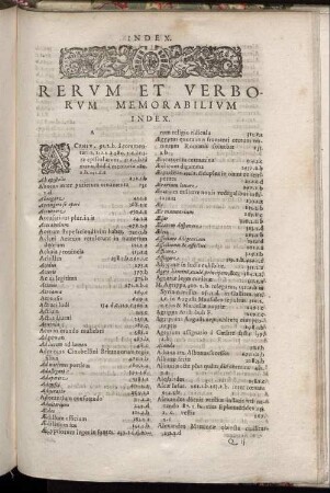 Index. Rerum Et Verborum Memorabilium Index