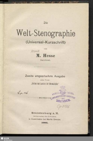 Die Welt-Stenographie (Universal-Kurzschrift)