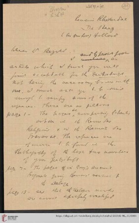 Briefe von Morris Jastrow an Carl Bezold: Brief von Morris Jastrow an Carl Bezold