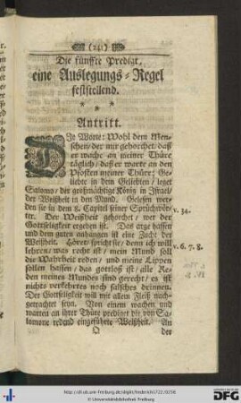 V. Die fünffte Predigt, eine Auslegungs-Regel feststellend.