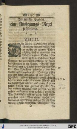 V. Die fünffte Predigt, eine Auslegungs-Regel feststellend.