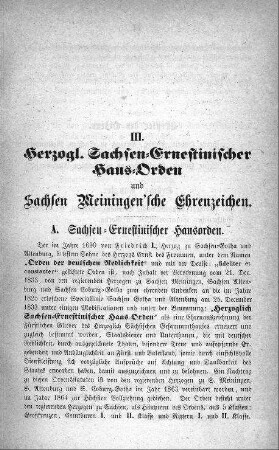 III.[IV.] Herzoglich Sachsen-Ernestinischer Haus-Orden und Sachsen-Meiningen`sche Ehrenzeichen
