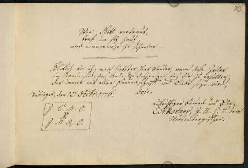 "Wer Gott vertraut / Brav um sich haut / Wird nimmermehr zu Schanden." Tübingen 1776.E.R.Roemer.Württemb.