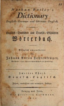 Nathan Bailey's Dictionary English-German and German-English, 2. Deutsch - Englisch