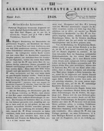 Aeschylus; Sophokles; Euripides: Poetarum tragicorum Graecorum fragmenta exceptis Aeschyli, Sophoclis, Euripidis reliquiis. Hrsg. von F. G. Wagner. Breslau: Trewendt 1848