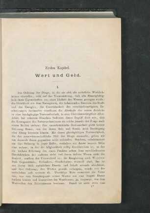 Erstes Kapitel. Wert und Geld
