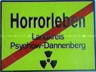 Politisch-satirisches Plakat zum Nuklearstandort Gorleben