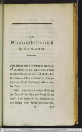 Das Glaubensbekenntniß Sr. Königl. Hoheit
