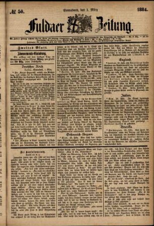 Ausgabe vom Samstag, den 01. März 1884.