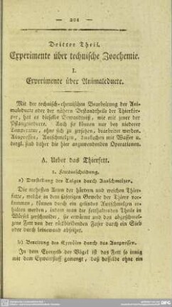Dritter Theil. Experimente uber technische Zoochemie