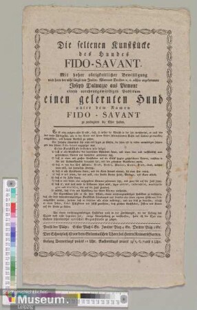 Die seltenen Kunststücke des Hundes Fido-Savant.