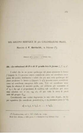 Sul gruppo semplice di 360 collineazioni piane.