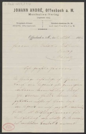 Brief an B. Schott's Söhne : 01.05.1889