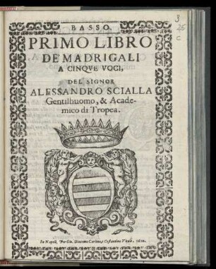 Alessandro Scialla: Primo libro de madrigali a cinque voci. Basso