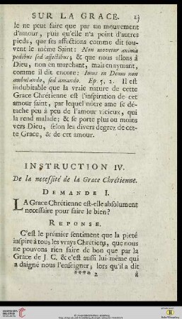 Instruction IV: De la nécessité de la Grace Chrétienne